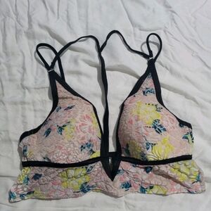 PINK Victoria's Secret Floral Lace Bralette - Black, Pink, Yellow